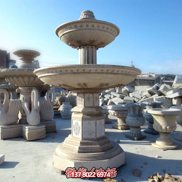 歐式黃銹石噴泉流水轉(zhuǎn)動(dòng)球，點(diǎn)綴酒店會(huì)所景觀