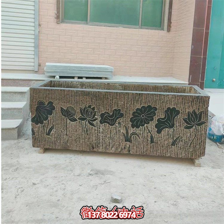 精美花崗巖石雕石缸，裝飾庭院仿古養(yǎng)魚及擺件