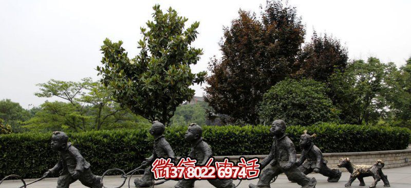 推鐵環(huán)，兒童奔跑，公園雕塑銅雕