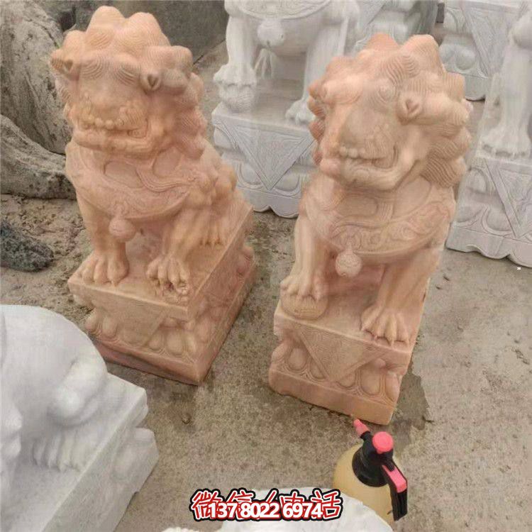 獅子雕塑，紅晚霞染大理石庭院戶外裝飾