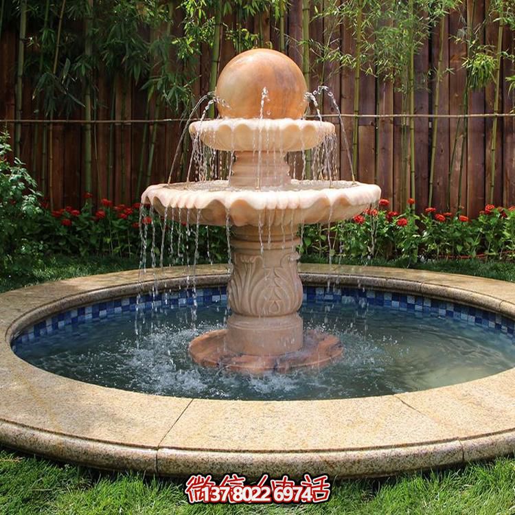 晚霞之紅，流水之?dāng)[件，噴泉之雕塑