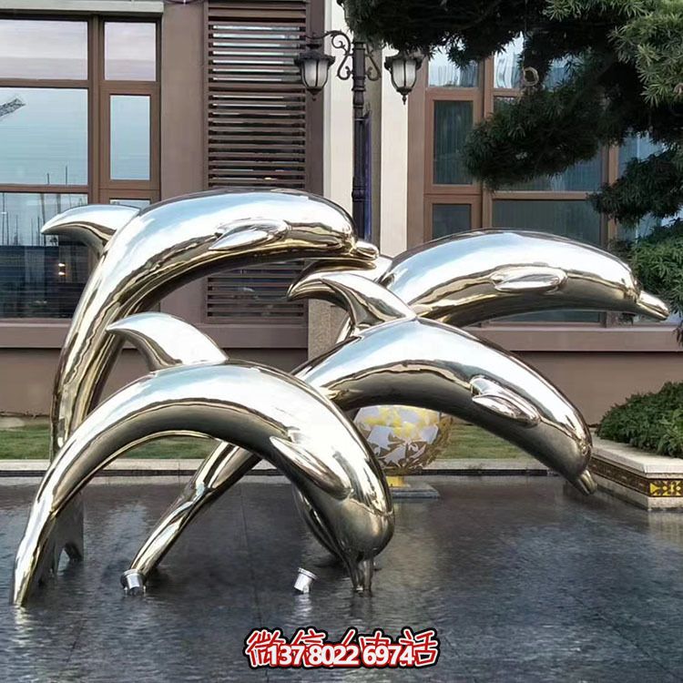 海豚潛泳雕塑，不銹鋼持久耐用