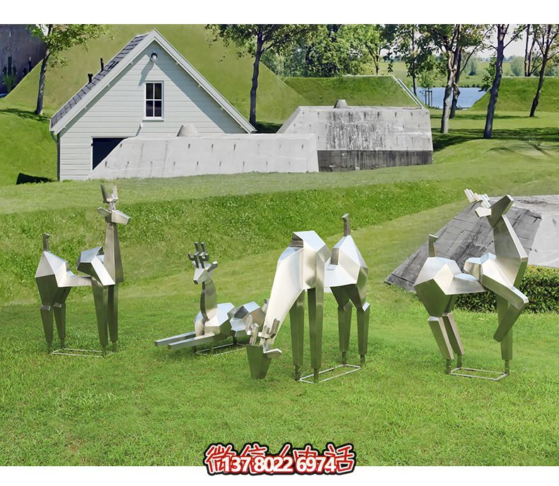 園博園觀(guān)光景區(qū)擺放創(chuàng)意幾何鹿玻璃鋼雕塑