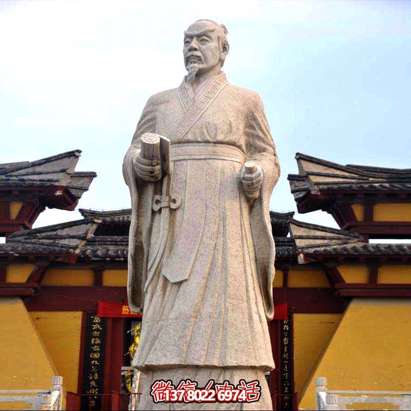 廣場學(xué)?；▓@砂巖石戰(zhàn)國時期思想家孟子雕塑像